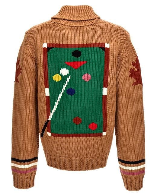 DSquared² Brown Oversized Jacquard Wool Cardigan for men