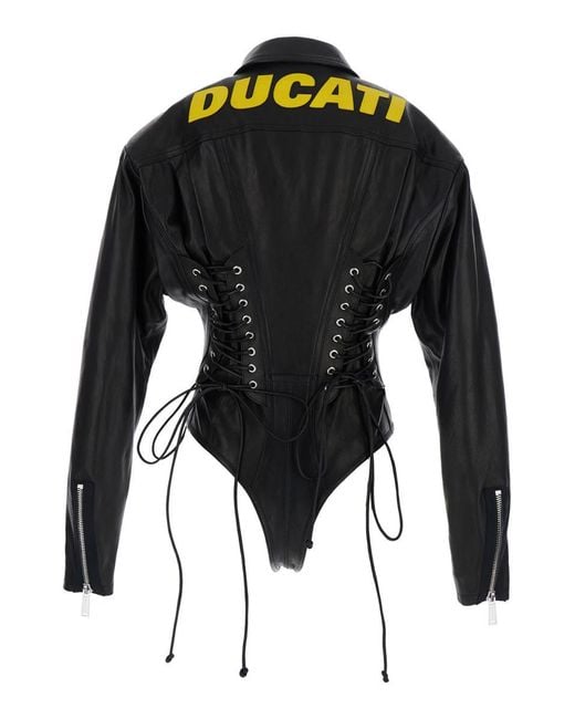 DSquared² Black 'Ducati X D2' Bodysuit Styled Jacket With Criss-Crossed Laces And Maxi Logo Lettering On The Rear