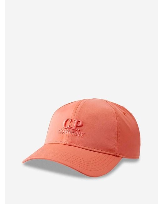 C P Company Orange Gabardine Logo Cap for men
