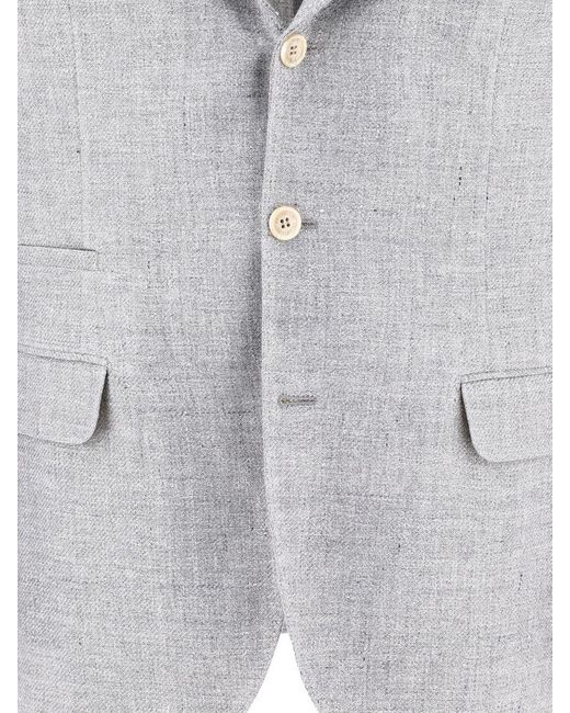 Brunello Cucinelli Gray Linen And Cotton Suit-Type Jacket for men