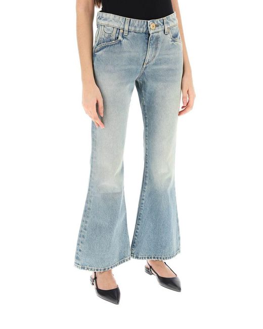 Balmain Blue Western-style Crop Bootcut Jeans