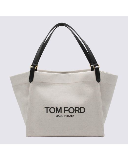 Tom Ford White Rope And Black Canvas And Leather Large Tote Bag