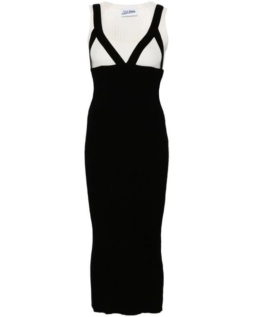 Jean Paul Gaultier Black Bicolor Rib Knit Sleeveless Strappy Maxi Dress