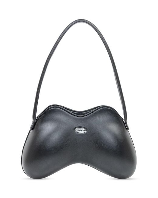 DIESEL Black Leather Shoulder Bag With Metallic Logo