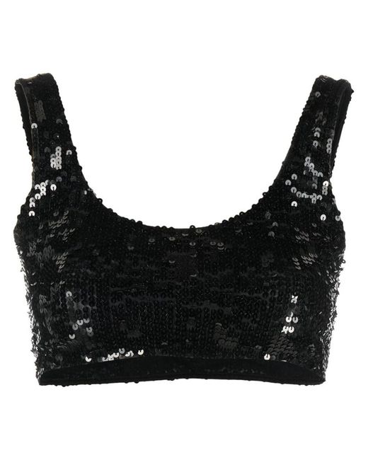 P.A.R.O.S.H. Black Sequin Cropped Top