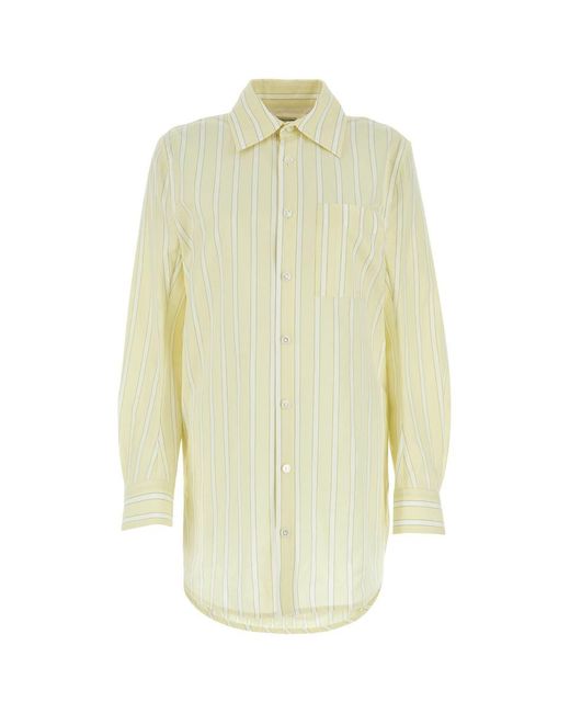 Bottega Veneta Yellow Embroidered Cotton Blend Oversize Shirt