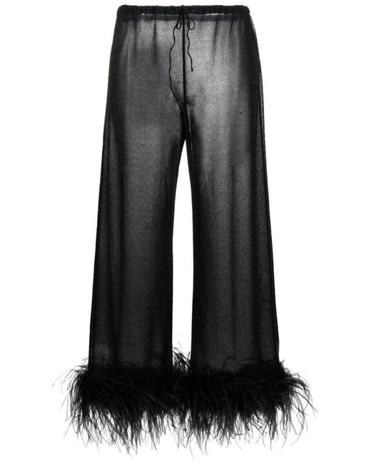 Oseree Black Plumage Feather-trim Lurex Trousers
