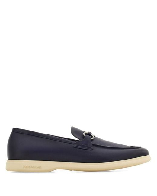Ferragamo Blue Cosimo Leather Casual Loafers With Gancini Buckle Shoes for men