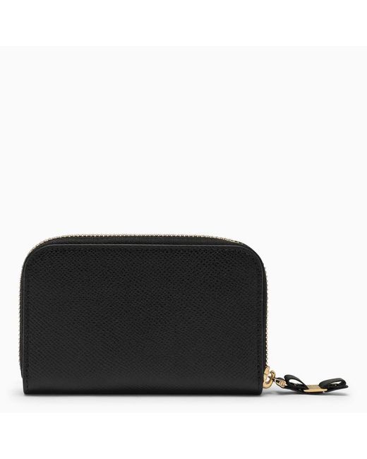 Ferragamo Vara Black Leather Zip Around Wallet With Bow