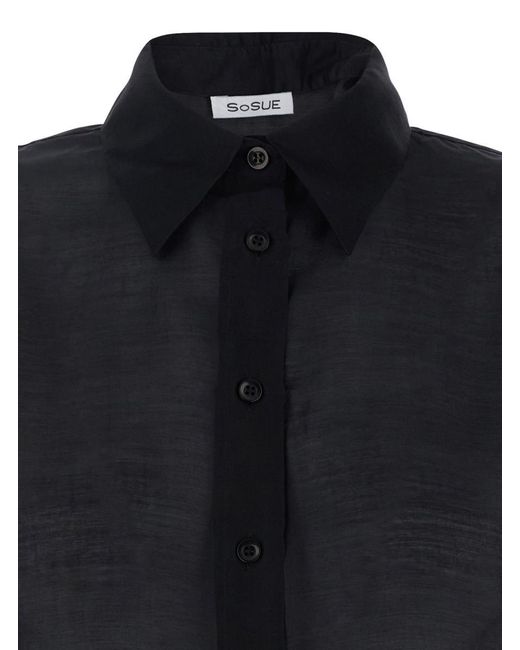 SOSUE Blue 'Antonia' Blouse With Classic Collar And Front Closure With Buttons