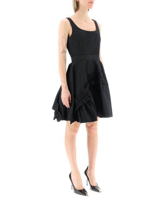 Alexander McQueen Black Mini Faille Dress With Oversized Ruffle