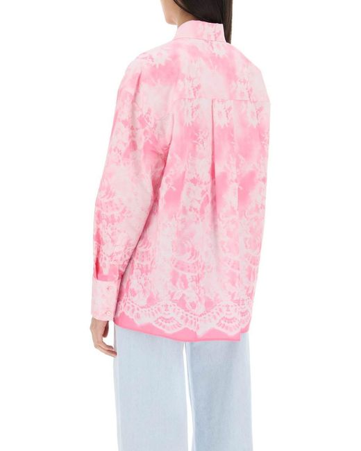 MSGM Pink Oversized Shirt With All-over Print