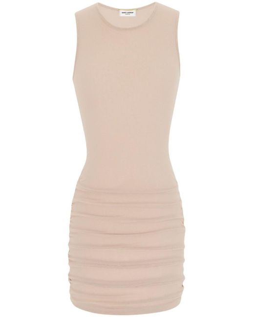 Saint Laurent Natural Stretch Tulle Short Dress
