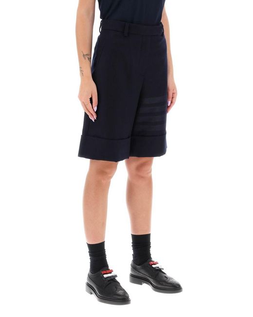 Thom Browne Blue Shorts In Flannel With 4 Bar Motif