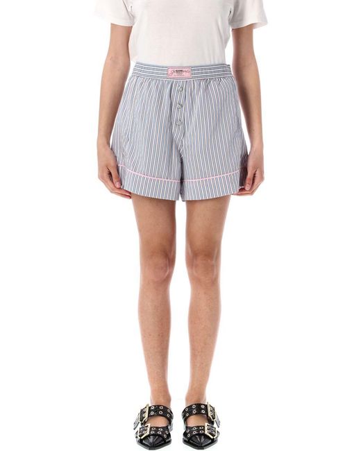 Ganni Blue Candy-Striped Elasticated Shorts