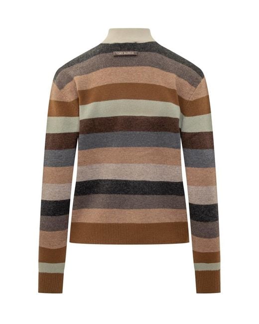 Tory Burch Multicolor Striped Sweater With High Neck