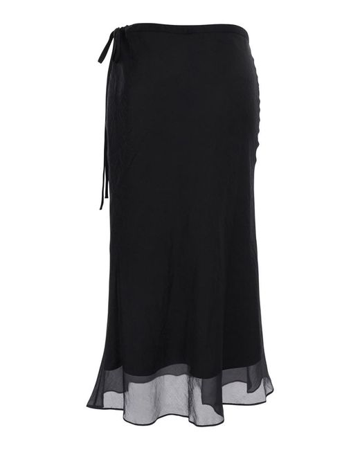 DUNST Black Skirt With Side Knot Closure And Semi-Transparent Hem