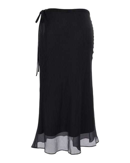 DUNST Black Skirt With Side Knot Closure And Semi-Transparent Hem