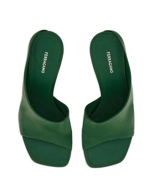 Ferragamo Green Slide Nimphe Curved Heel Shoes