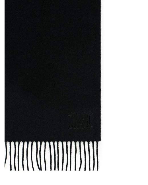 Max Mara Black Luxurious Cashmere Scarf With Logo Embroidery