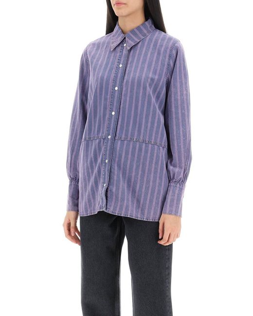 Ganni Purple Striped Denim Shirt