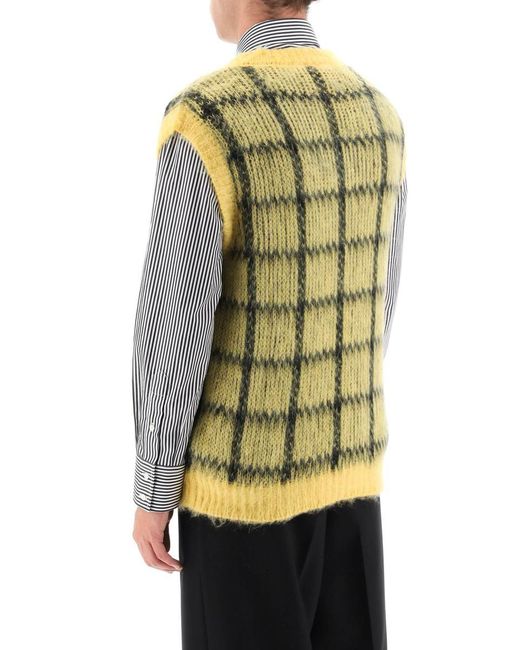 Marni Yellow Brushed-mohair Vest With Check Motif for men