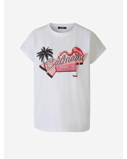 Balmain White Flamenco Print T-Shirt
