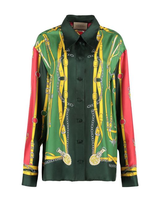 Gucci Green Printed Silk Shirt