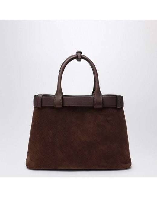 Prada Brown Buckle Bag Medium Size Cacao Colour In Suede