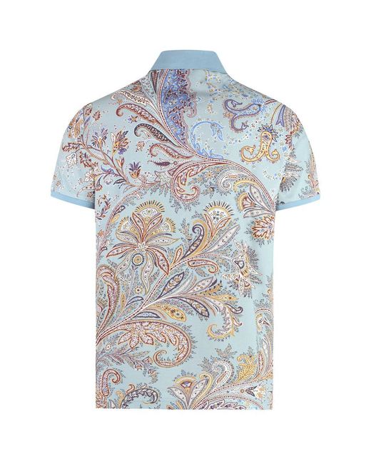 Etro Blue Short Sleeve Cotton Polo Shirt for men