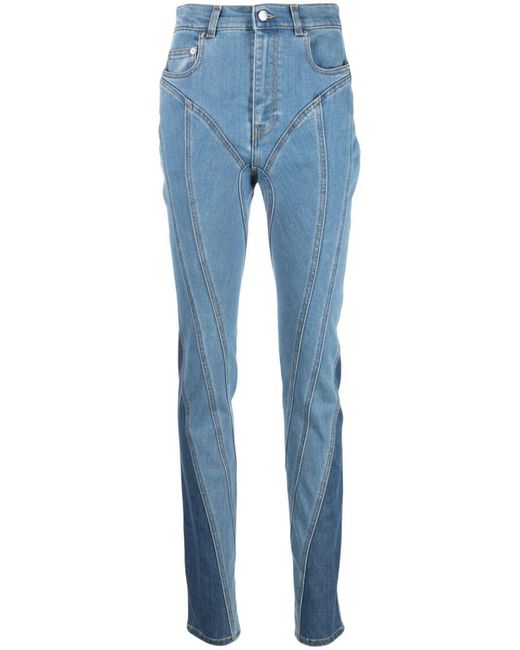 Mugler Blue Spiral High-waisted Skinny Jeans - Women's - Cotton/polyester