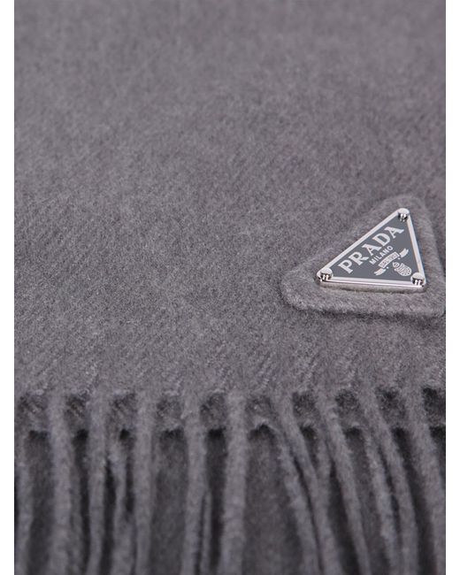 Prada Gray Logo Triangle Grey Scarf for men