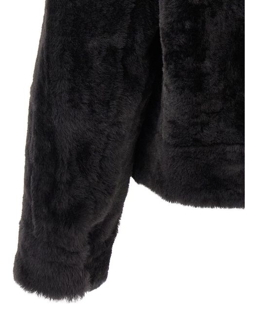 Brunello Cucinelli Black 'shiny Zipper Pull' Shearling Jacket