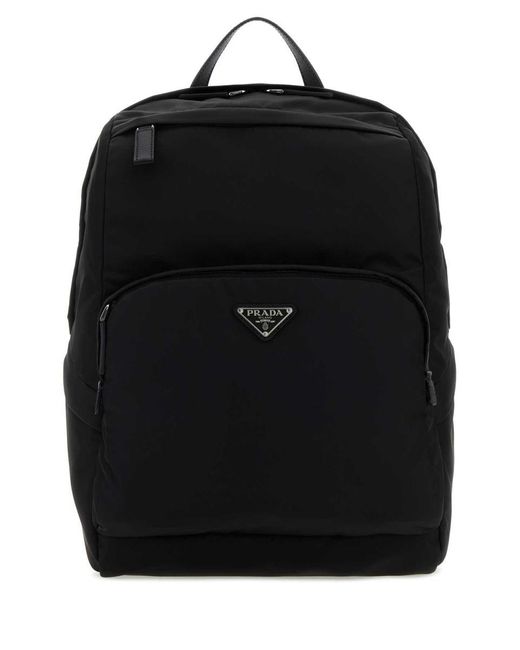 Prada Black Re-nylon And Leather Backpack for men