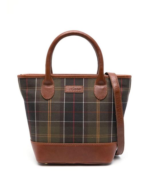 Barbour Brown Tartan-check Leather Tote Bag