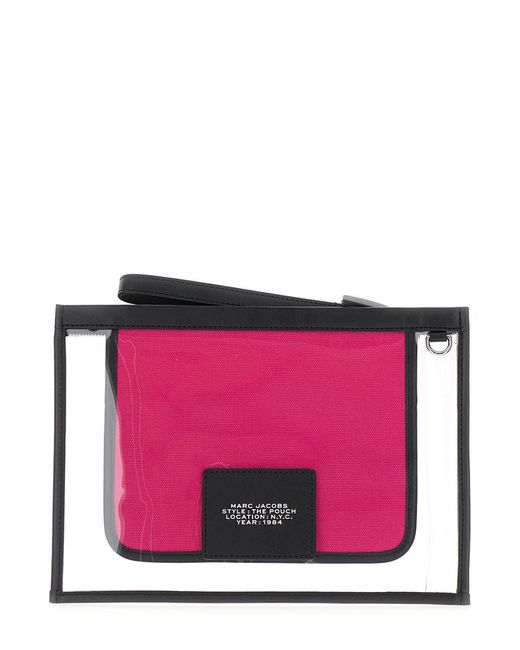Marc Jacobs Pink 'The Clear Large Pouch' Fuchsia Pouch With Logo Print