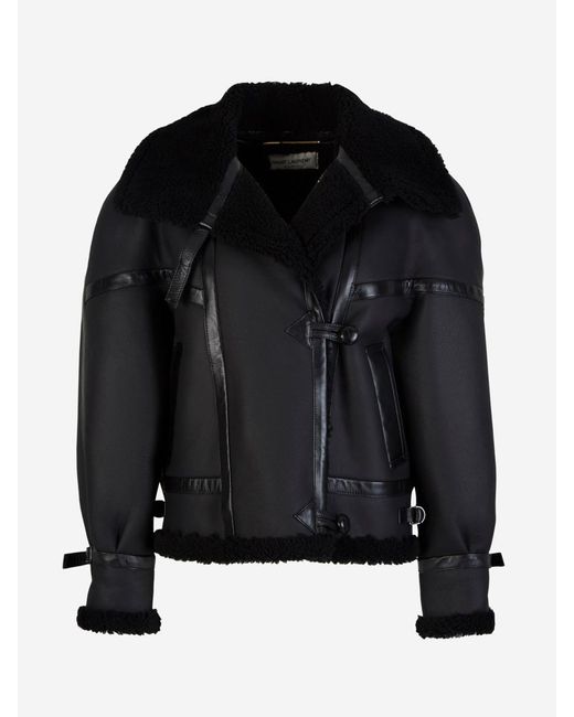 Saint Laurent Black Leather And Shearling Jacket