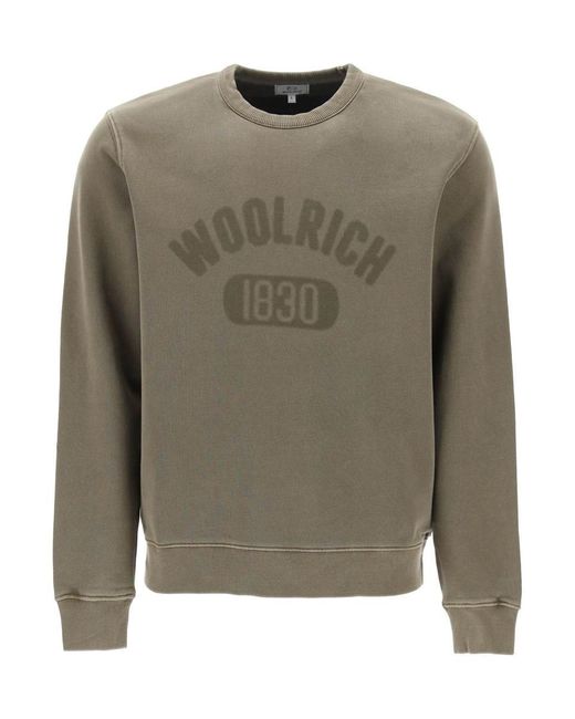 Woolrich Green "Round Neck Sweatshirt With Faded Logo for men