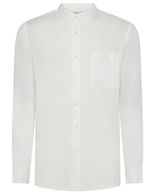 Woolrich White Linen Shirt With Mandarin Collar for men