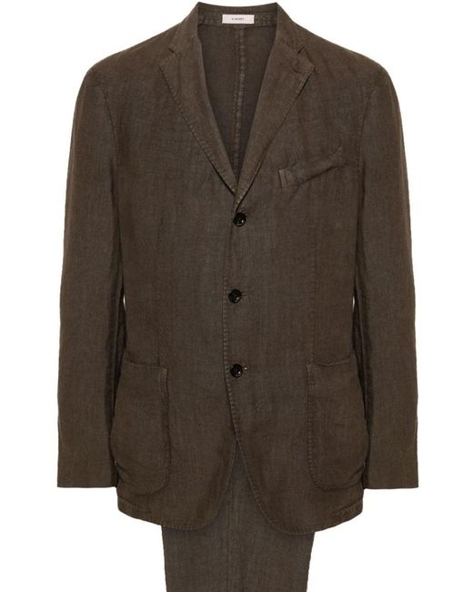 Boglioli Brown Linen Single-Breasted Suit for men