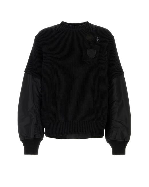 Sacai Gonz Multi Patch Nylon Twill X Knit Sweater in Black