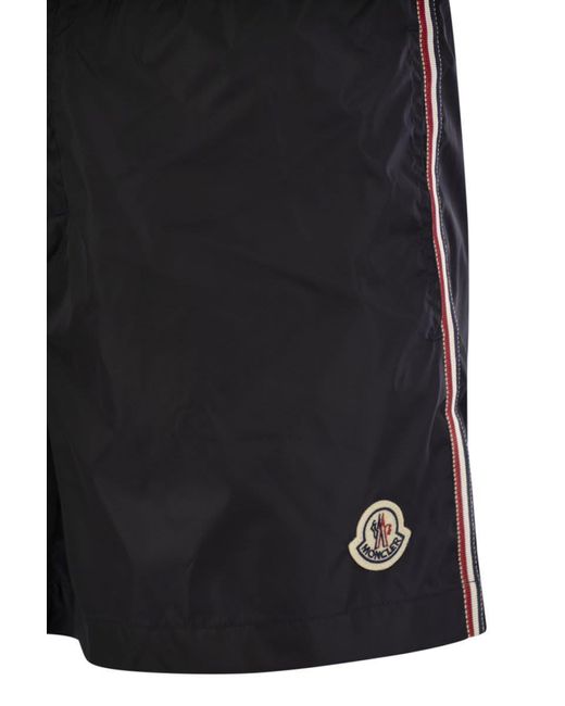 Moncler Blue Swim Shorts With Tricolour Trim for men