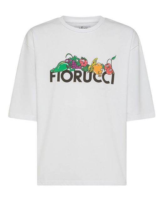 Fiorucci White Cotton T-Shirt With Fruit Print And Logo for men