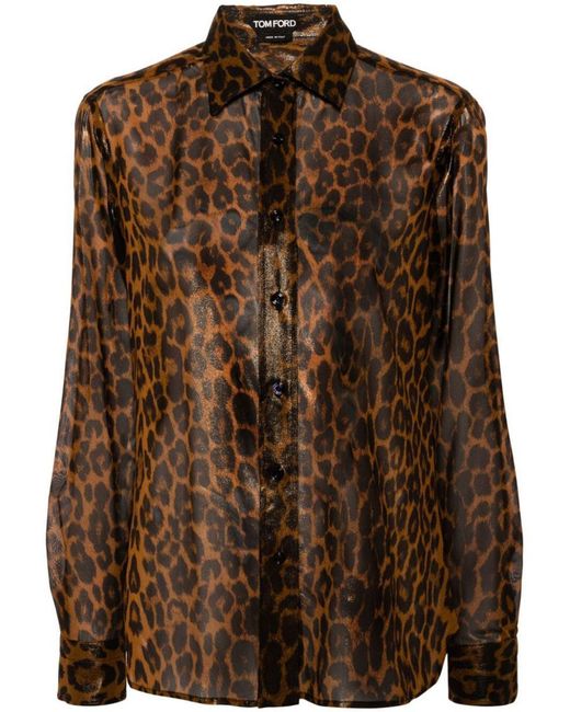 Tom Ford Brown Leopard-print Silk Shirt