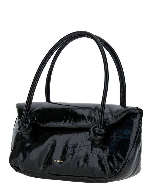 Jil Sander Black Knot Small Shoulder Bag With Laminated Logo