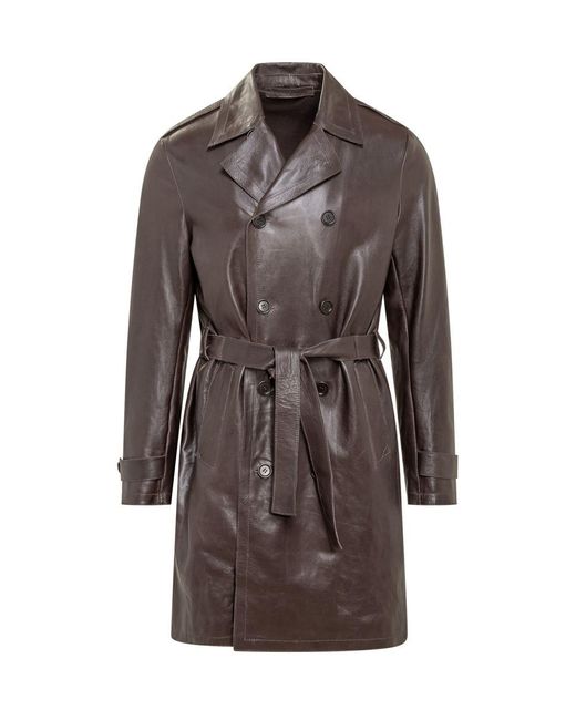 Salvatore Santoro Brown Leather Coat for men