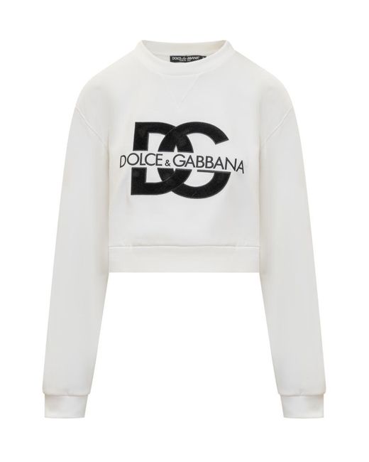Dolce & Gabbana White Jersey Sweatshirt With Dg Embroidery