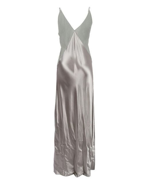 Alberta Ferretti White Flowing Evening Dress With Deep V-Back And Spaghetti Straps
