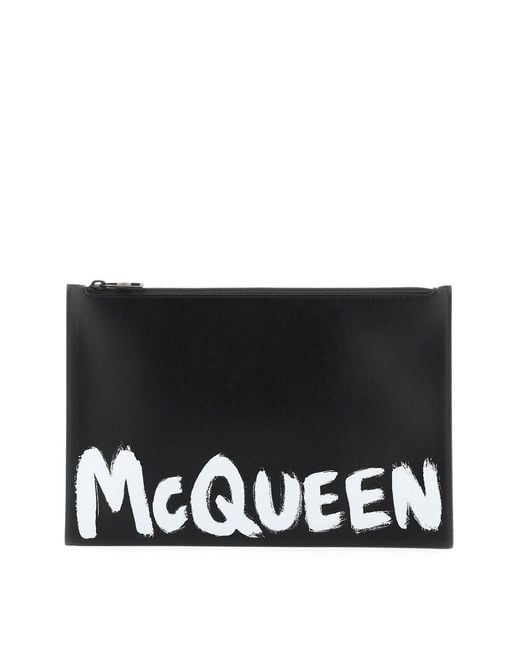 Alexander McQueen Black 'mcqueen Graffiti' Leather Flat Pouch for men