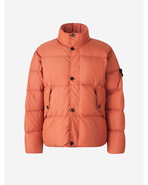 Stone Island Logo Quilted Coat in Orange for Men Lyst UK